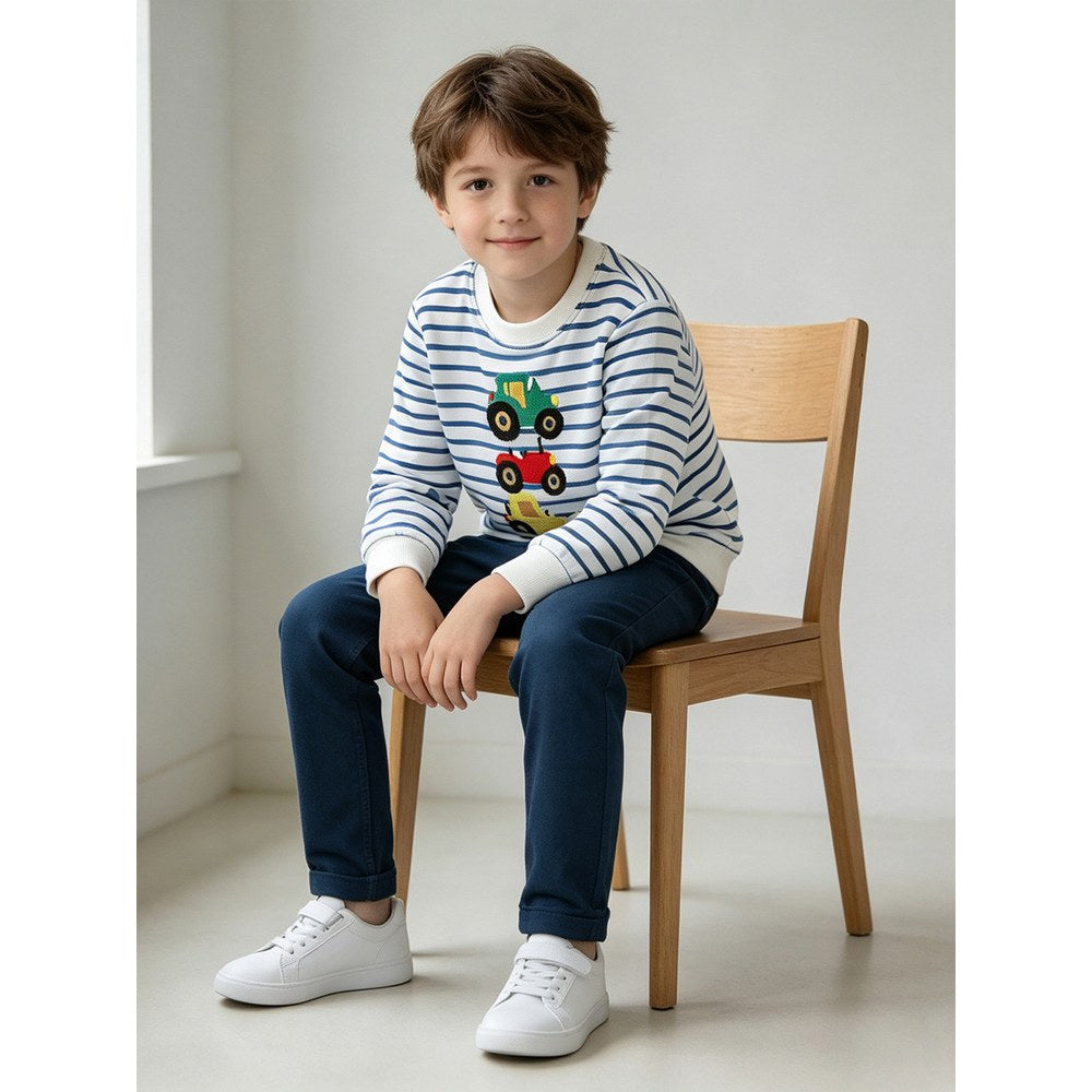 Kids Boys Cartoon and Striped Pattern Crew Neck Long Sleeves Sweatshirt