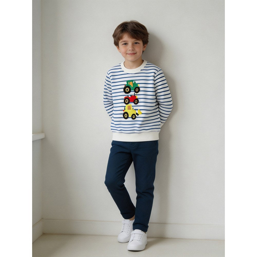 Kids Boys Cartoon and Striped Pattern Crew Neck Long Sleeves Sweatshirt