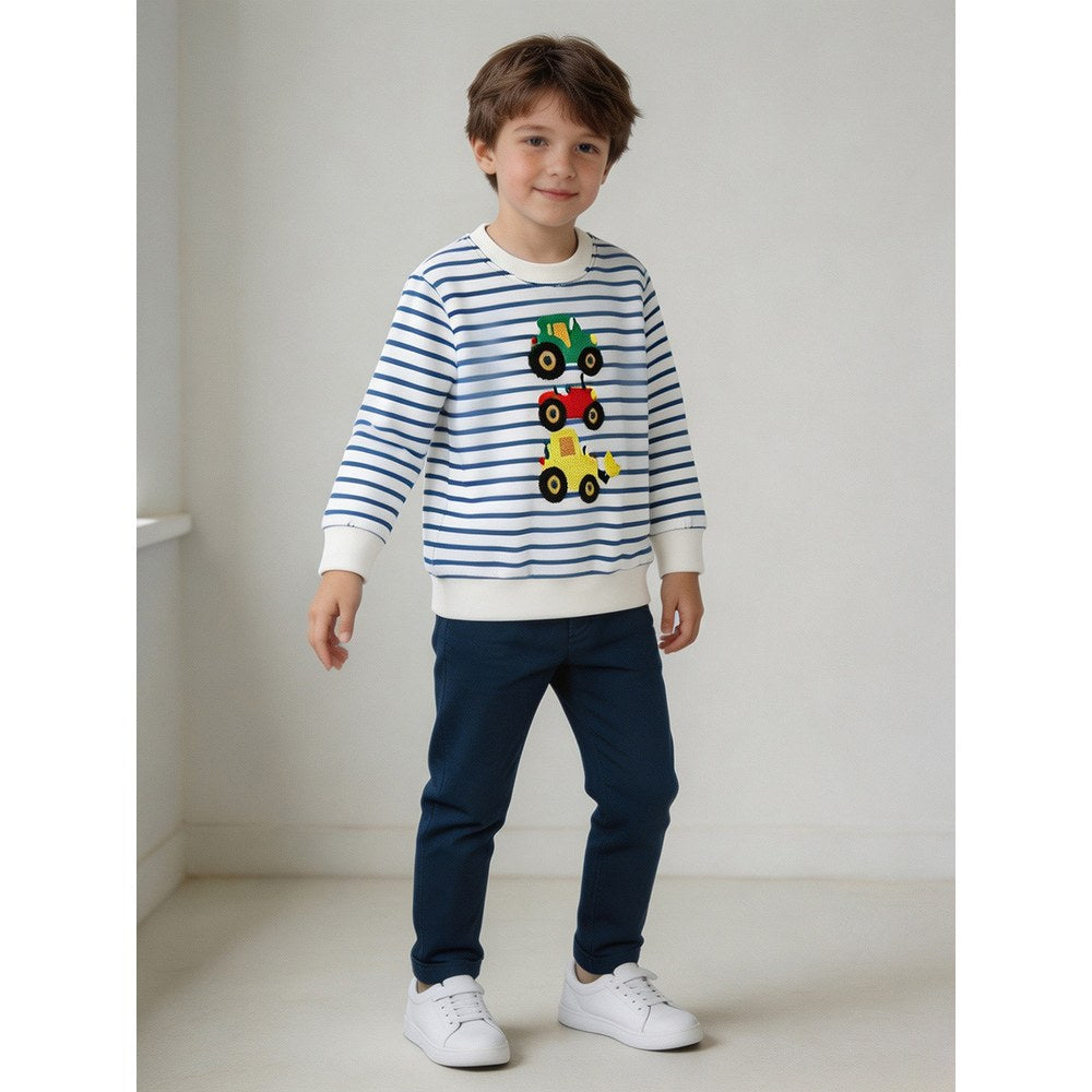 Kids Boys Cartoon and Striped Pattern Crew Neck Long Sleeves Sweatshirt