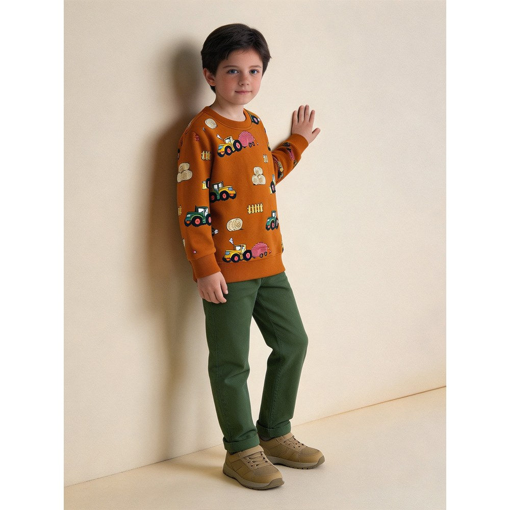 Kids Boys Cartoon Pattern Crew Neck Long Sleeves Sweatshirt