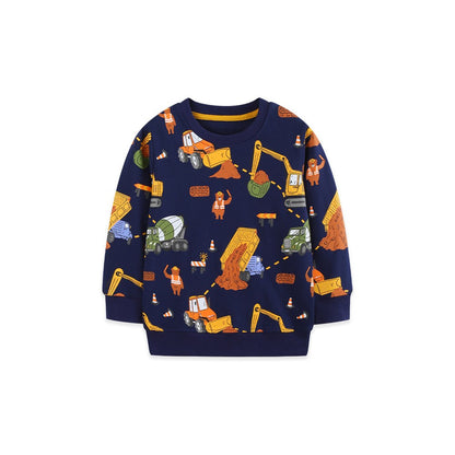 Kids Boys Cartoon Pattern Crew Neck Long Sleeves Sweatshirt