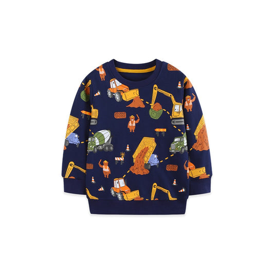 Kids Boys Cartoon Pattern Crew Neck Long Sleeves Sweatshirt