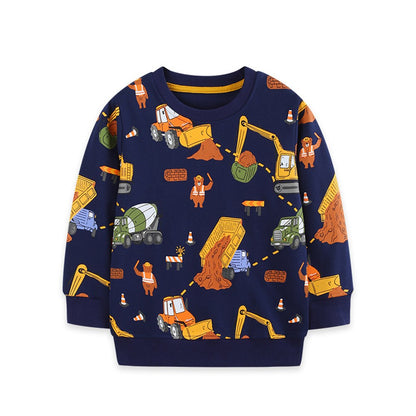 Kids Boys Cartoon Pattern Crew Neck Long Sleeves Sweatshirt