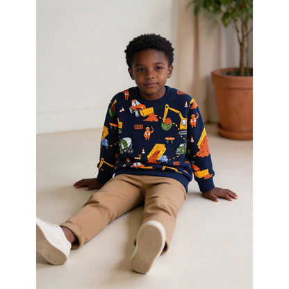 Kids Boys Cartoon Pattern Crew Neck Long Sleeves Sweatshirt