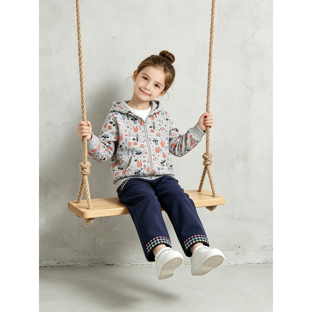 Baby Kids Girls Cartoon Pattern Long Sleeves Coat and Embroidery Pants 2-piece Clothing Set
