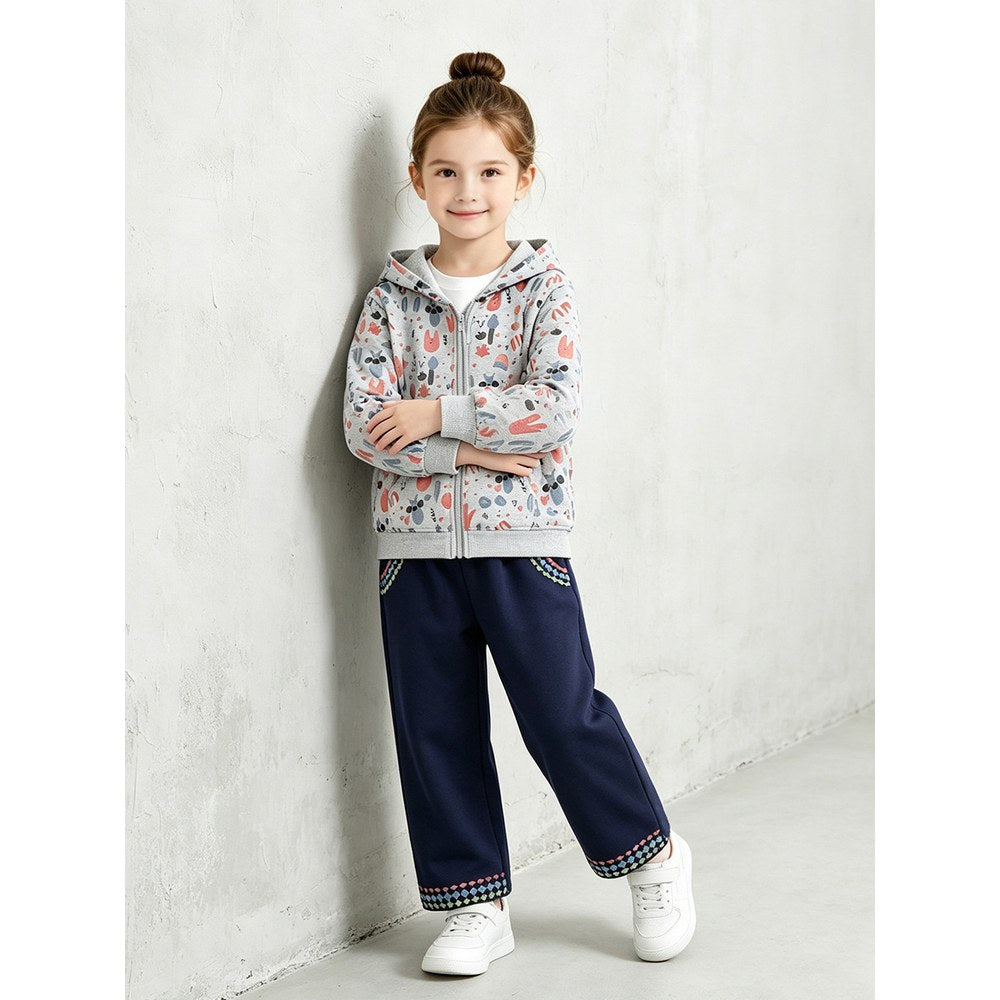 Baby Kids Girls Cartoon Pattern Long Sleeves Coat and Embroidery Pants 2-piece Clothing Set