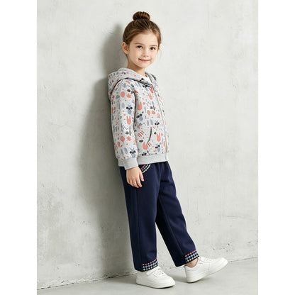 Baby Kids Girls Cartoon Pattern Long Sleeves Coat and Embroidery Pants 2-piece Clothing Set