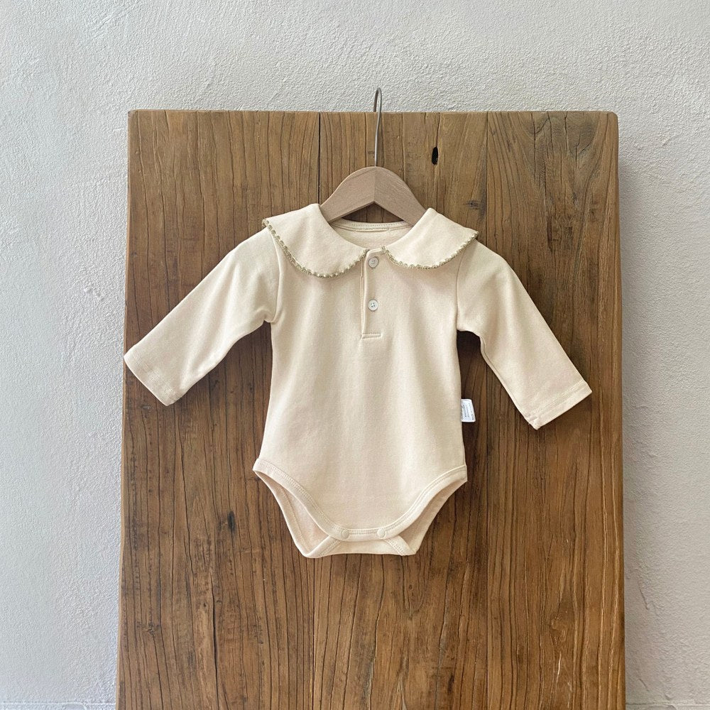 Baby Kids Long Sleeves Stitch-Trim Collar Bodysuit