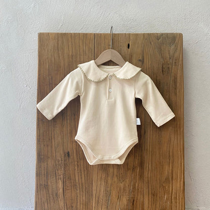 Baby Kids Long Sleeves Stitch-Trim Collar Bodysuit