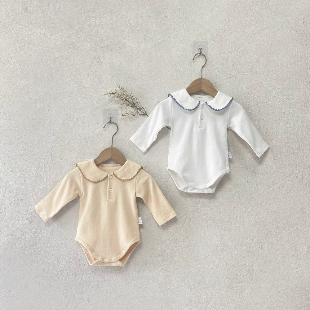 Baby Kids Long Sleeves Stitch-Trim Collar Bodysuit