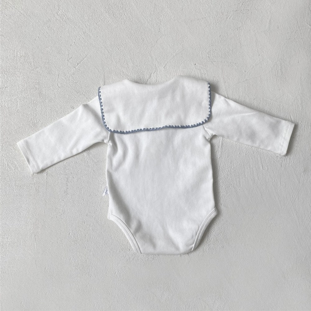 Baby Kids Long Sleeves Stitch-Trim Collar Bodysuit
