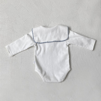 Baby Kids Long Sleeves Stitch-Trim Collar Bodysuit