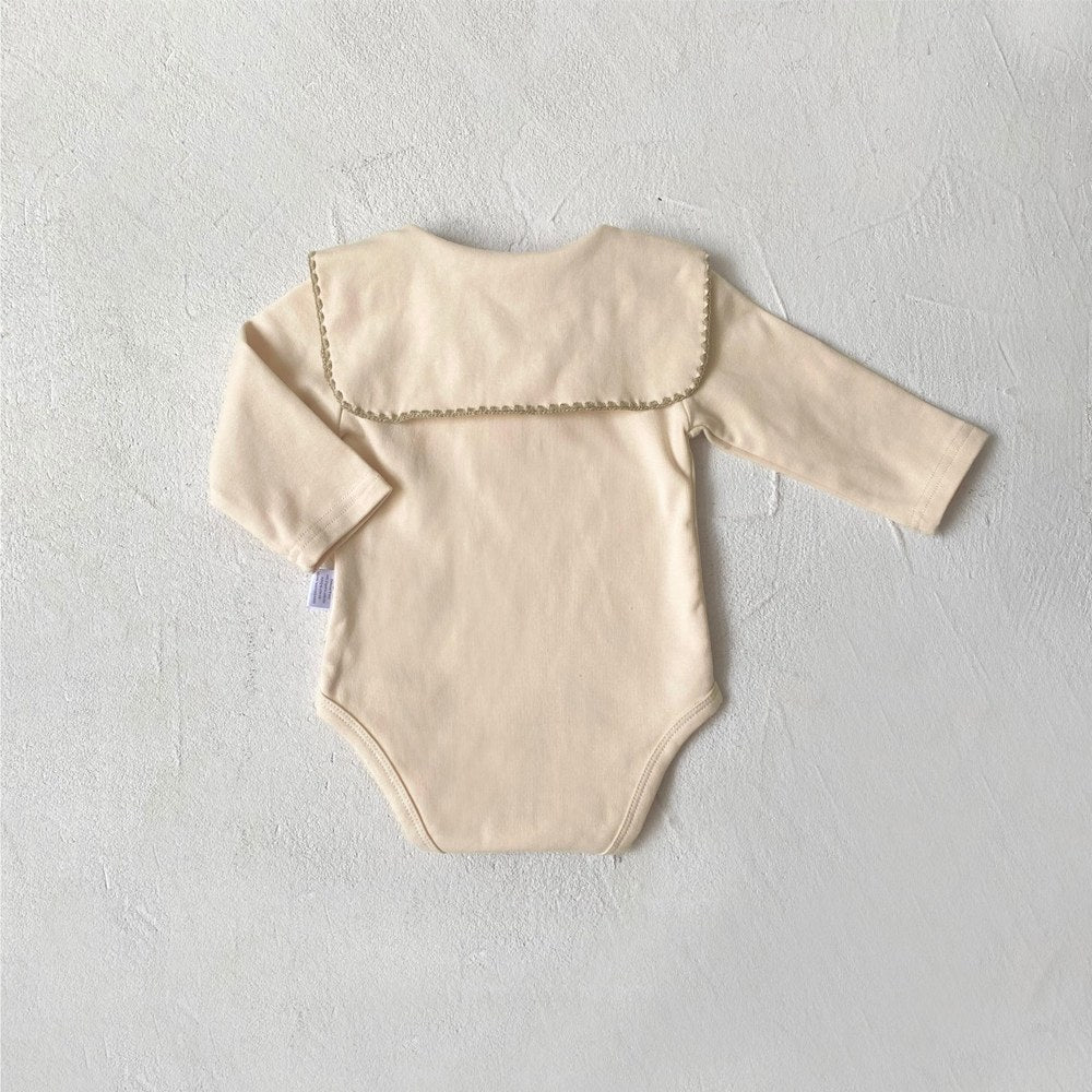 Baby Kids Long Sleeves Stitch-Trim Collar Bodysuit