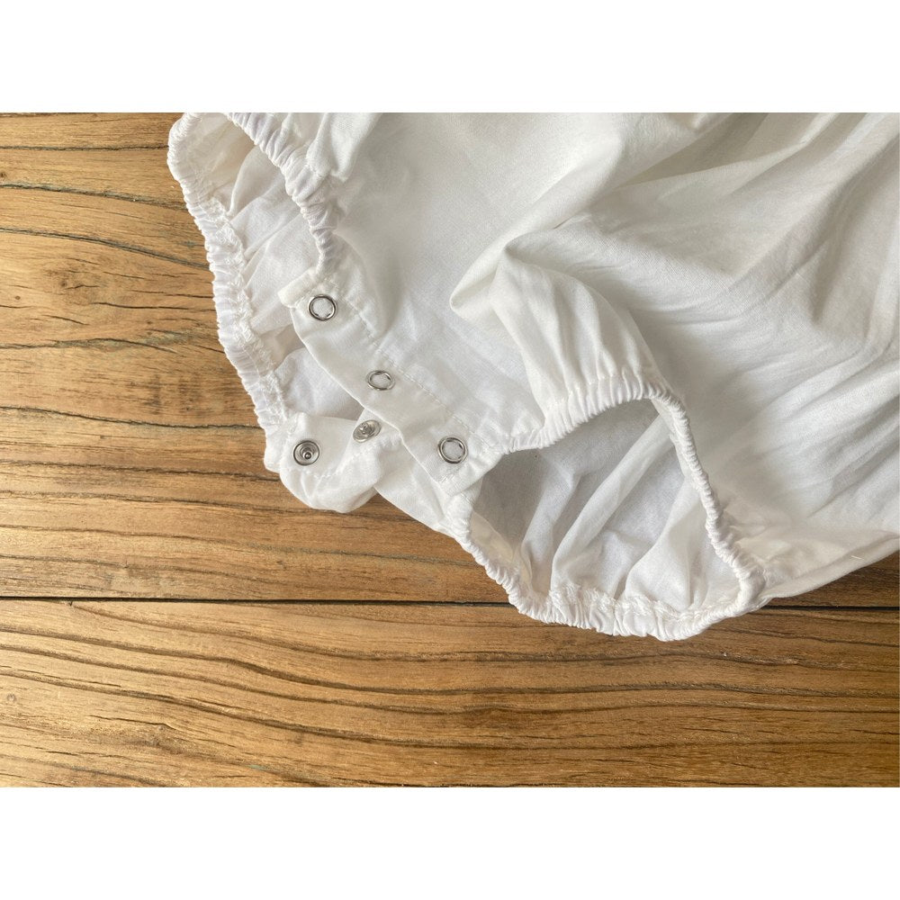 Baby Girls Long Sleeves Solid Color Ear Lace Ruffle Trim Bodysuit