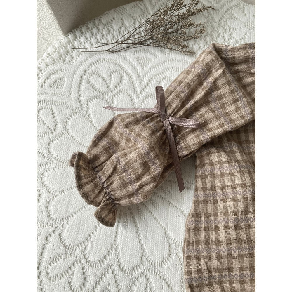Baby Girls Long Sleeves Vintage Plaid Bloom Collar Bodysuit