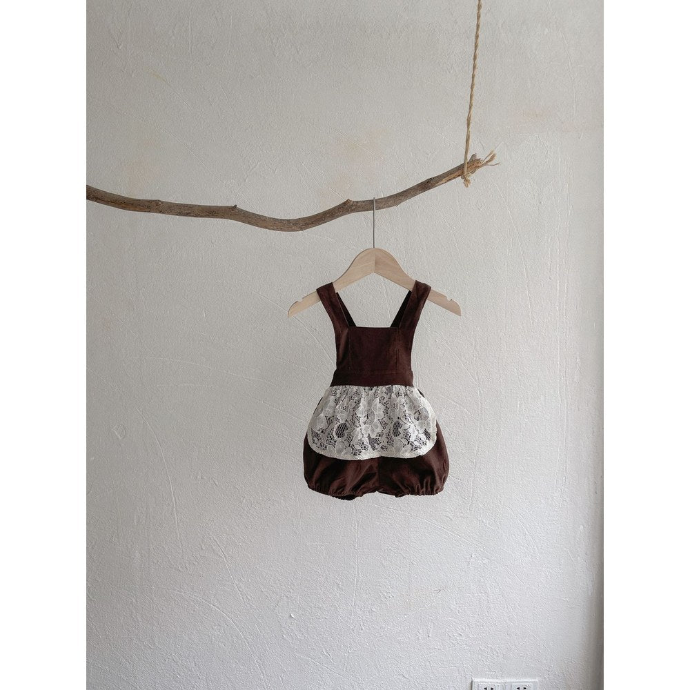 Baby Girls Sleeveless Vintage Lace Embroidery Strap Bodysuit