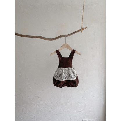 Baby Girls Sleeveless Vintage Lace Embroidery Strap Bodysuit