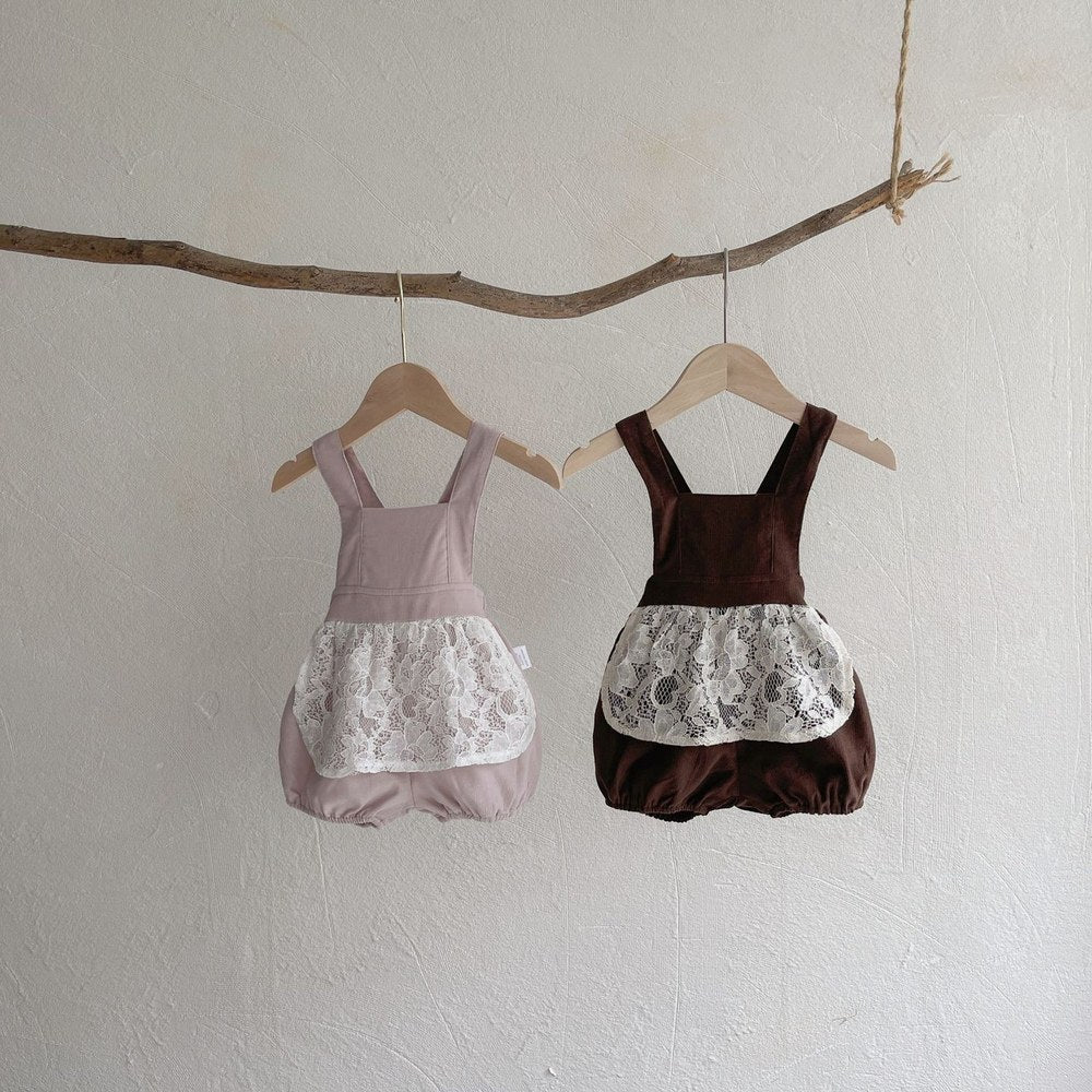 Baby Girls Sleeveless Vintage Lace Embroidery Strap Bodysuit