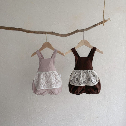 Baby Girls Sleeveless Vintage Lace Embroidery Strap Bodysuit