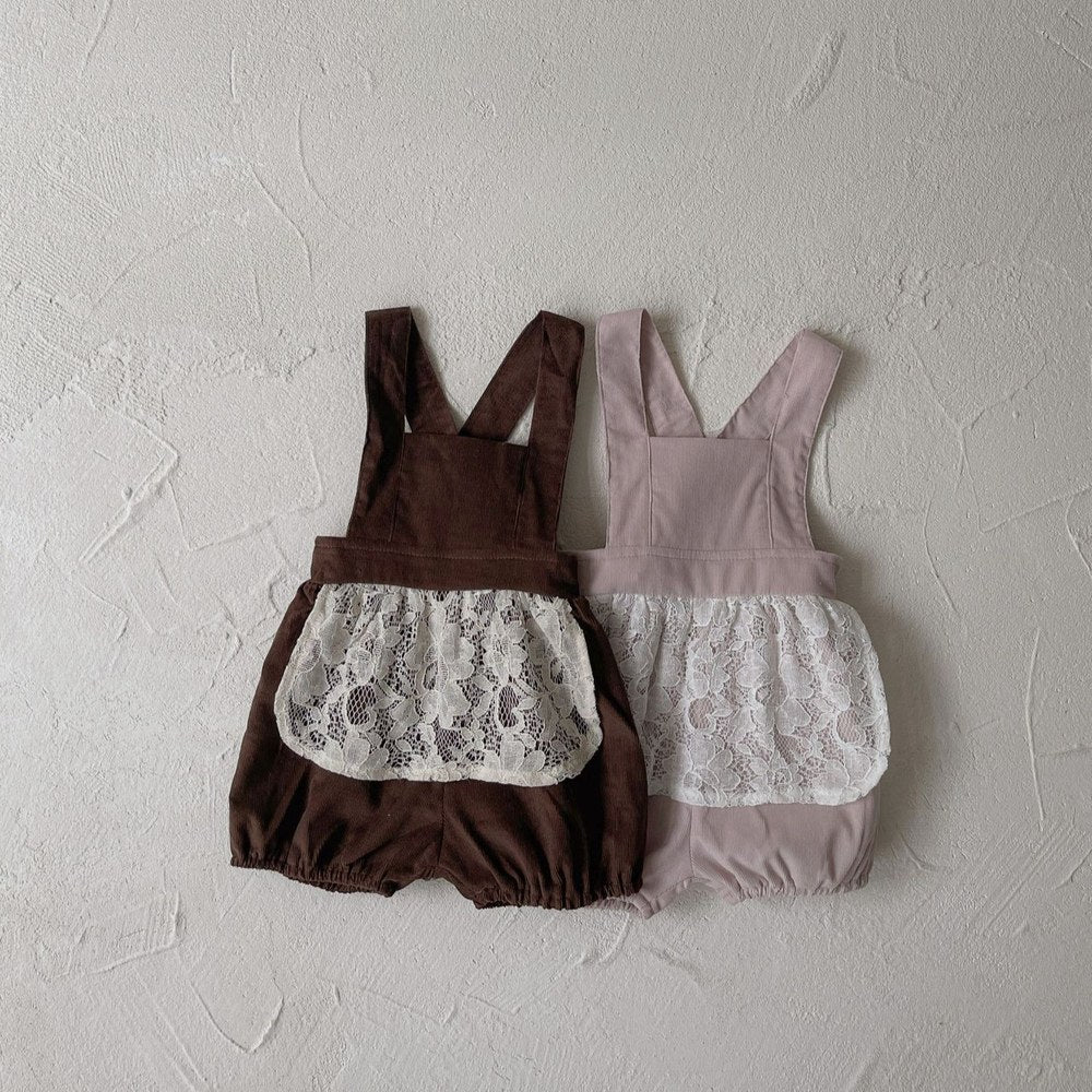 Baby Girls Sleeveless Vintage Lace Embroidery Strap Bodysuit