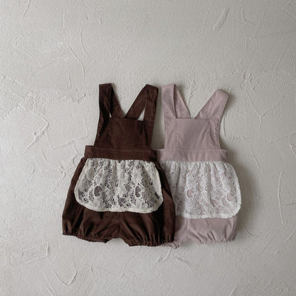Baby Girls Sleeveless Vintage Lace Embroidery Strap Bodysuit