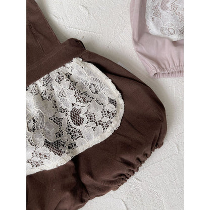 Baby Girls Sleeveless Vintage Lace Embroidery Strap Bodysuit