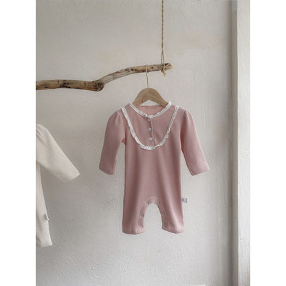 Baby Kids Long Sleeves Lace Trim Rompers