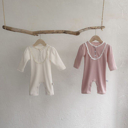 Baby Kids Long Sleeves Lace Trim Rompers