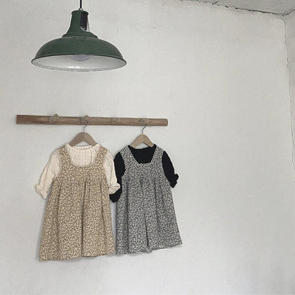 Baby Kids Girls Vintage Floral Sleeveless Wear-Outside Dress Vest