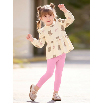 Baby Kids Girls Teddy Bear Pattern Long Sleeves Top and Pants 2-piece Clothing Set