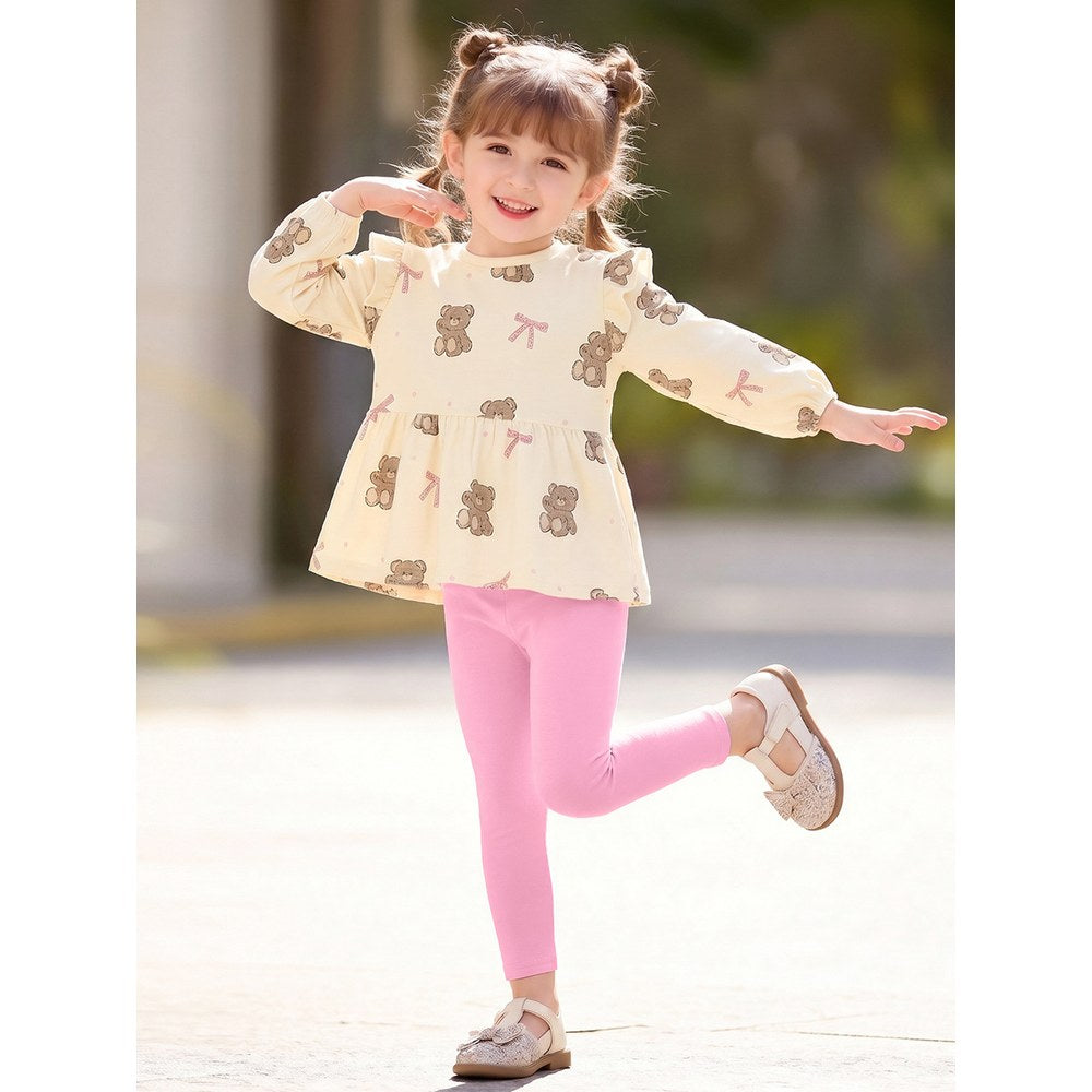 Baby Kids Girls Teddy Bear Pattern Long Sleeves Top and Pants 2-piece Clothing Set