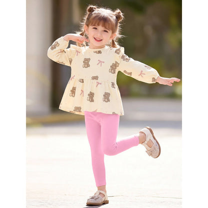 Baby Kids Girls Teddy Bear Pattern Long Sleeves Top and Pants 2-piece Clothing Set