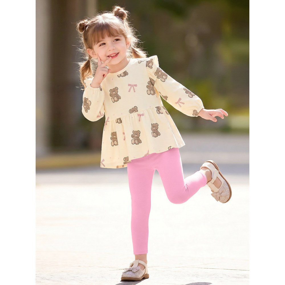 Baby Kids Girls Teddy Bear Pattern Long Sleeves Top and Pants 2-piece Clothing Set