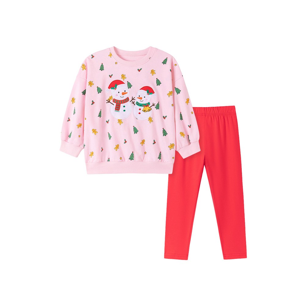 Baby Kids Girls Christmas Cartoon Pattern Long Sleeves Top and Pants 2-piece Clothing Set