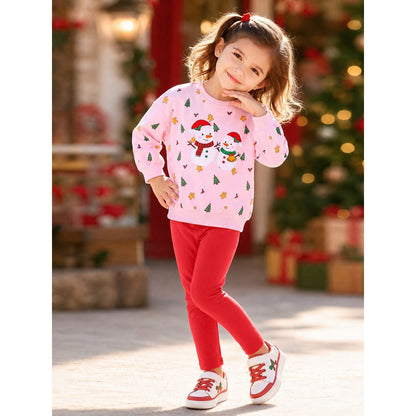 Baby Kids Girls Christmas Cartoon Pattern Long Sleeves Top and Pants 2-piece Clothing Set