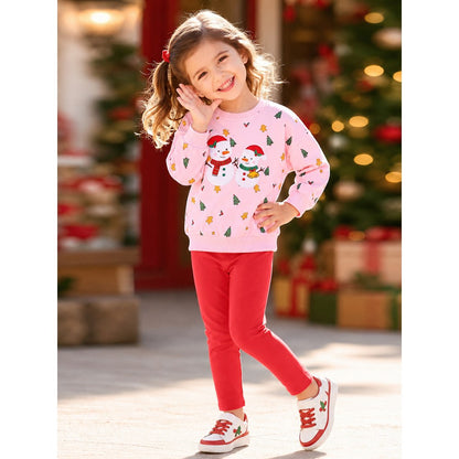 Baby Kids Girls Christmas Cartoon Pattern Long Sleeves Top and Pants 2-piece Clothing Set