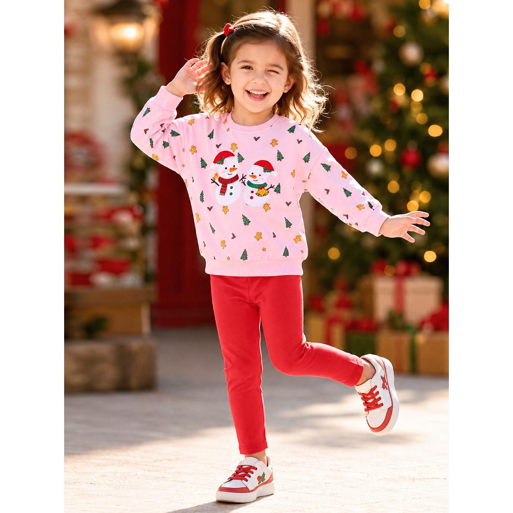 Baby Kids Girls Christmas Cartoon Pattern Long Sleeves Top and Pants 2-piece Clothing Set
