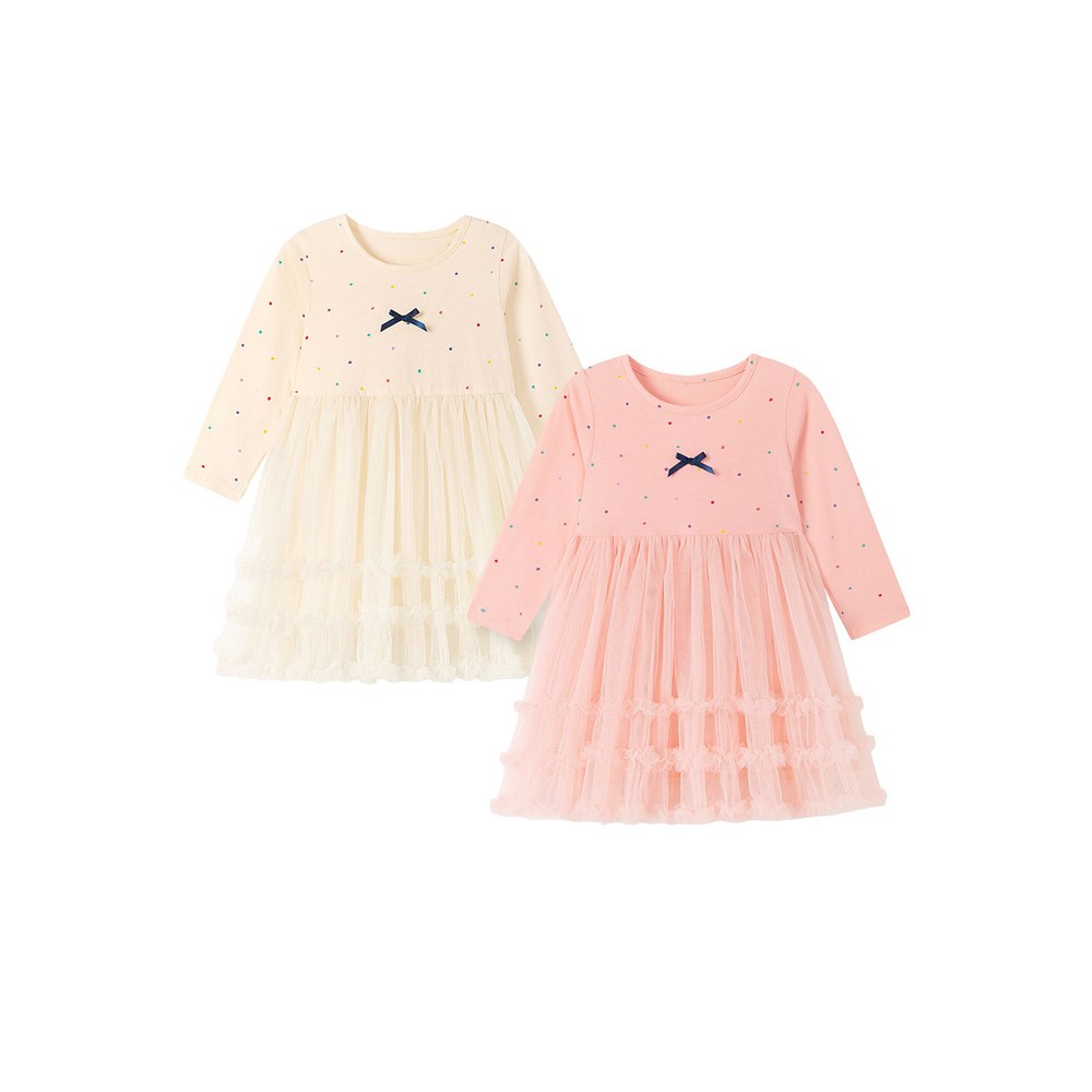 Baby Kids Girls Princess Dots Pattern Long Sleeves Tulle Dress