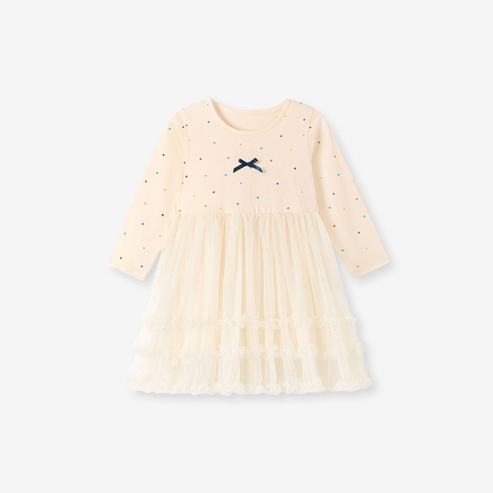 Baby Kids Girls Princess Dots Pattern Long Sleeves Tulle Dress