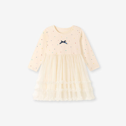 Baby Kids Girls Princess Dots Pattern Long Sleeves Tulle Dress