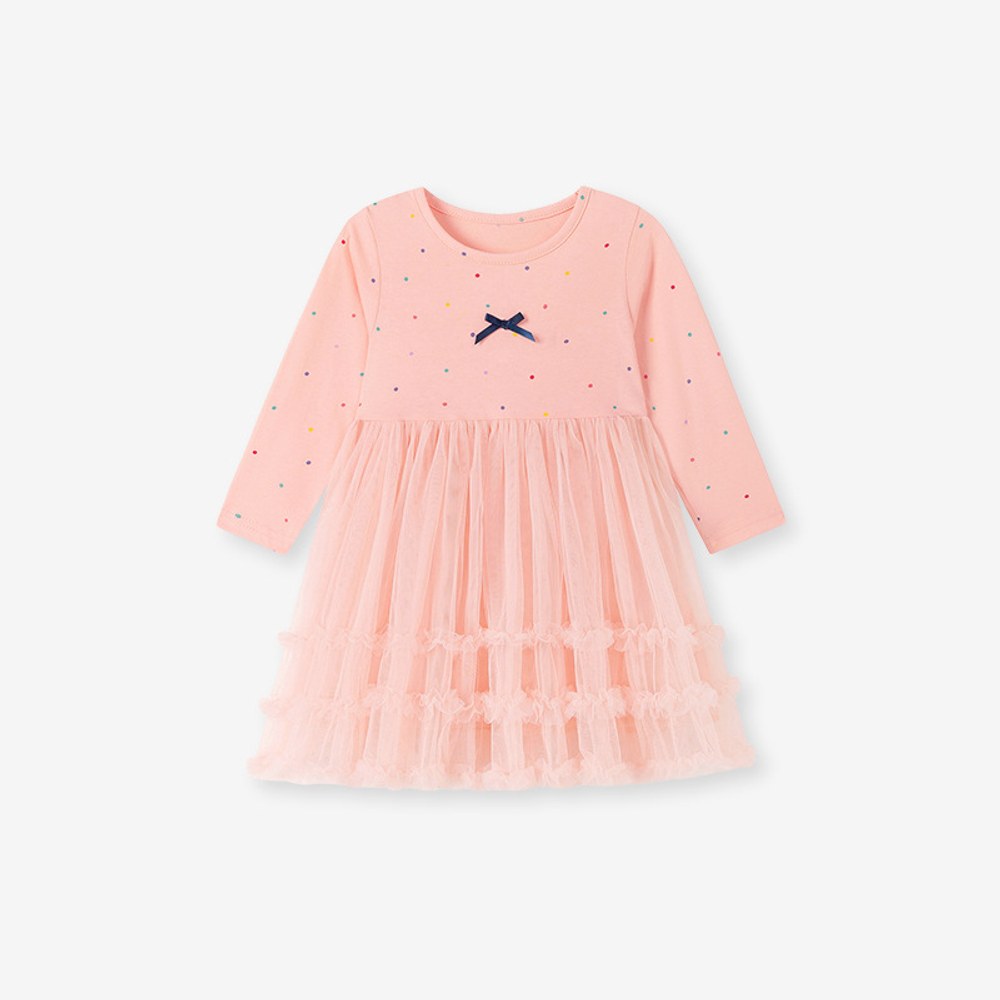 Baby Kids Girls Princess Dots Pattern Long Sleeves Tulle Dress