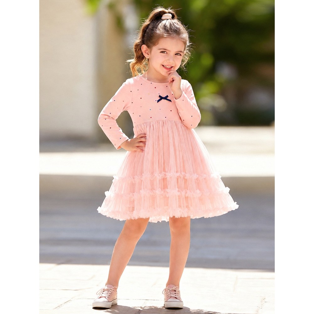 Baby Kids Girls Princess Dots Pattern Long Sleeves Tulle Dress