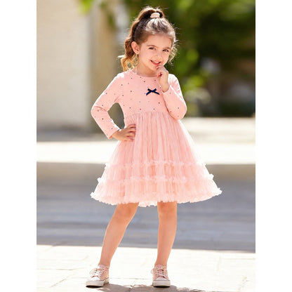 Baby Kids Girls Princess Dots Pattern Long Sleeves Tulle Dress
