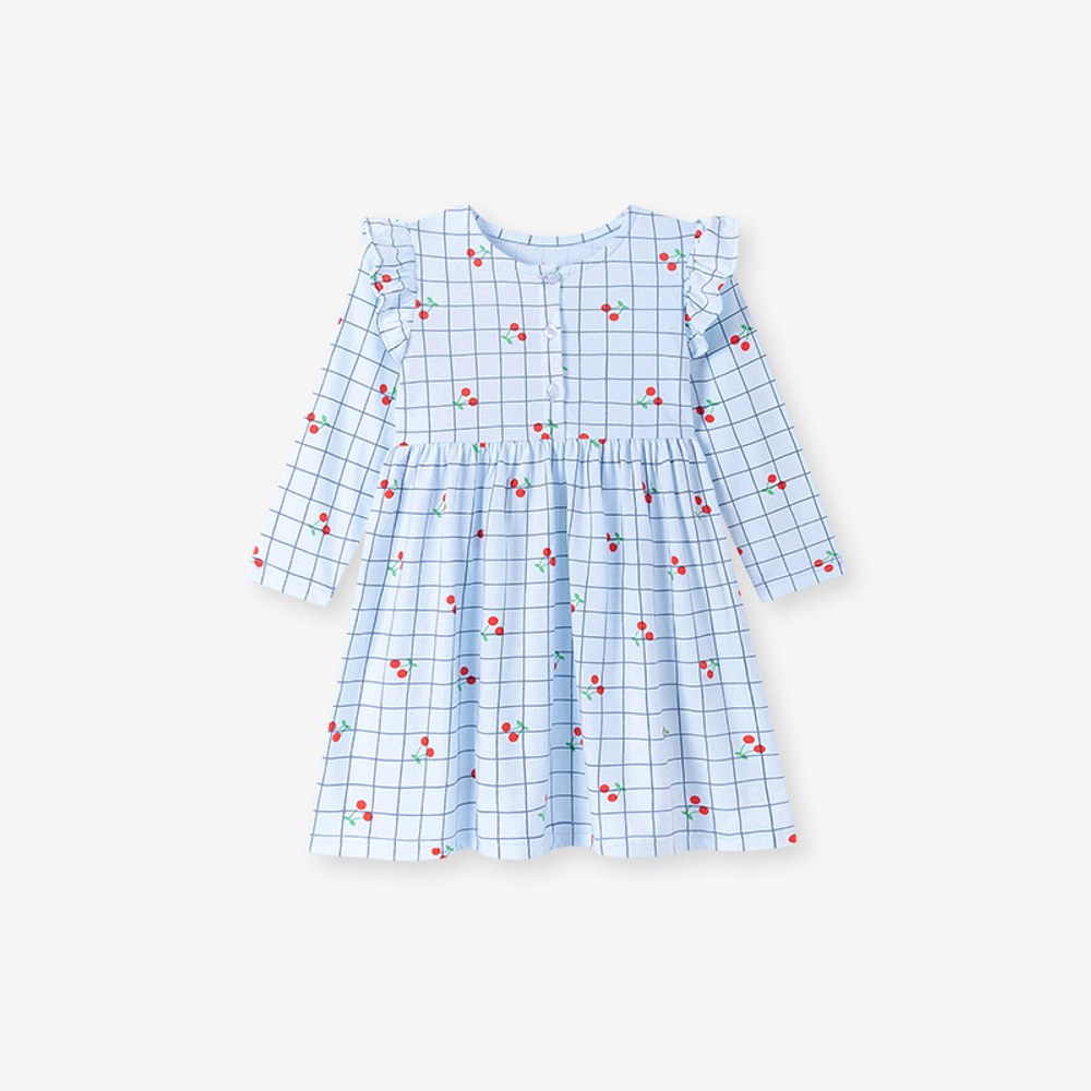 Baby Kids Girls Fruits Pattern Long Sleeves Crew Neck Dress