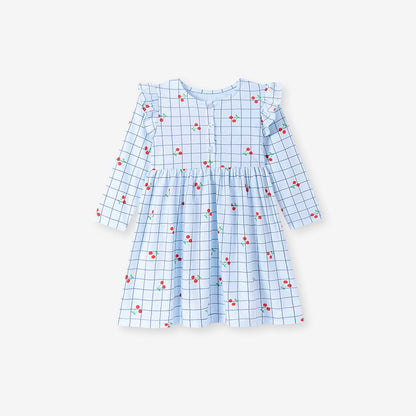 Baby Kids Girls Fruits Pattern Long Sleeves Crew Neck Dress