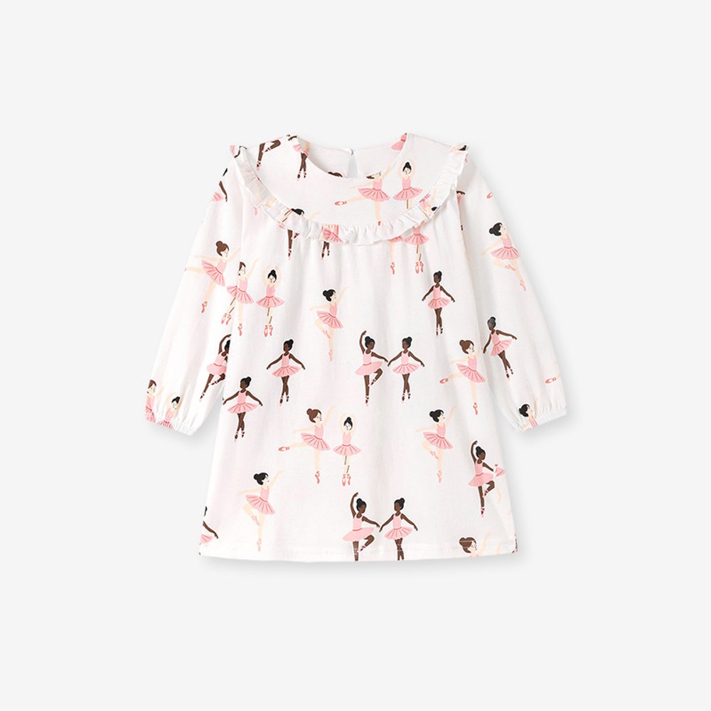 Baby Kids Girls Princess Cartoon Pattern Long Sleeves Crew Neck Dress