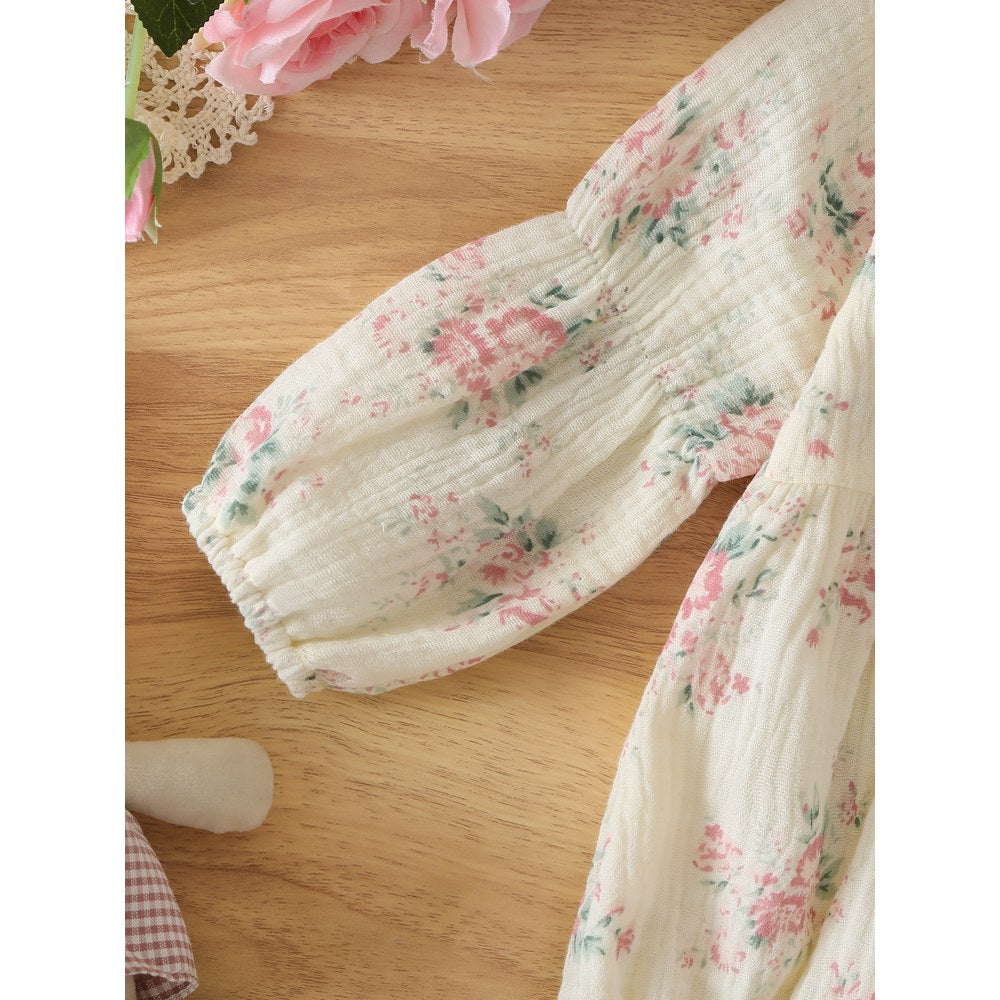 Baby Girls Flowers Pattern Long Sleeves Bodysuit