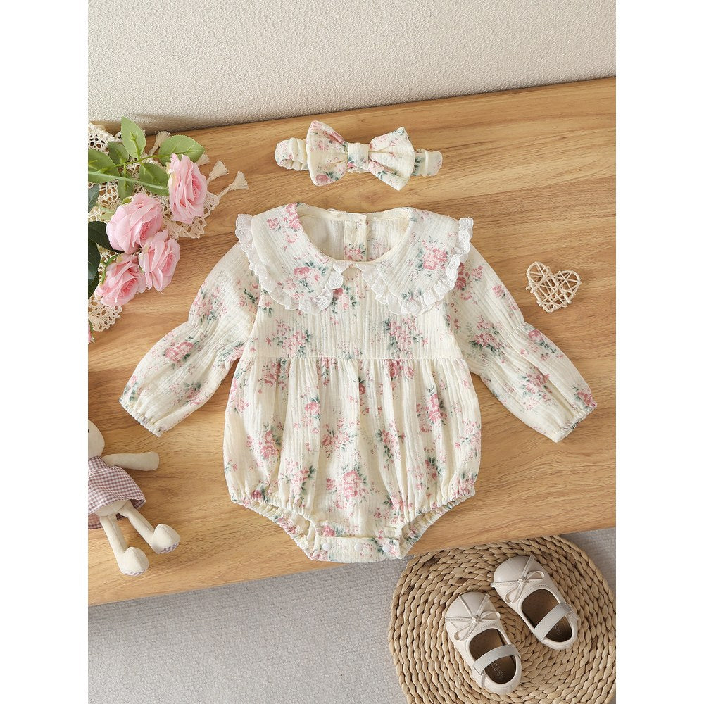 Baby Girls Flowers Pattern Long Sleeves Bodysuit