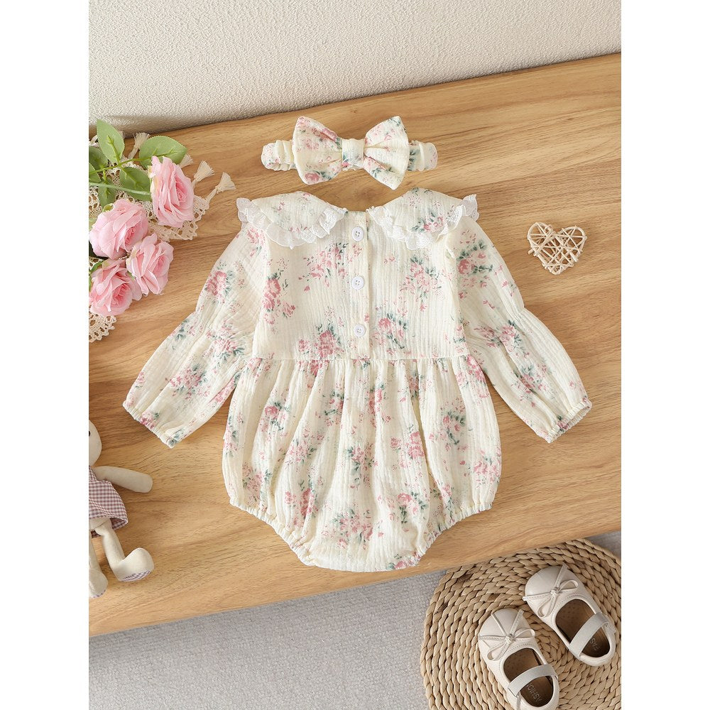 Baby Girls Flowers Pattern Long Sleeves Bodysuit