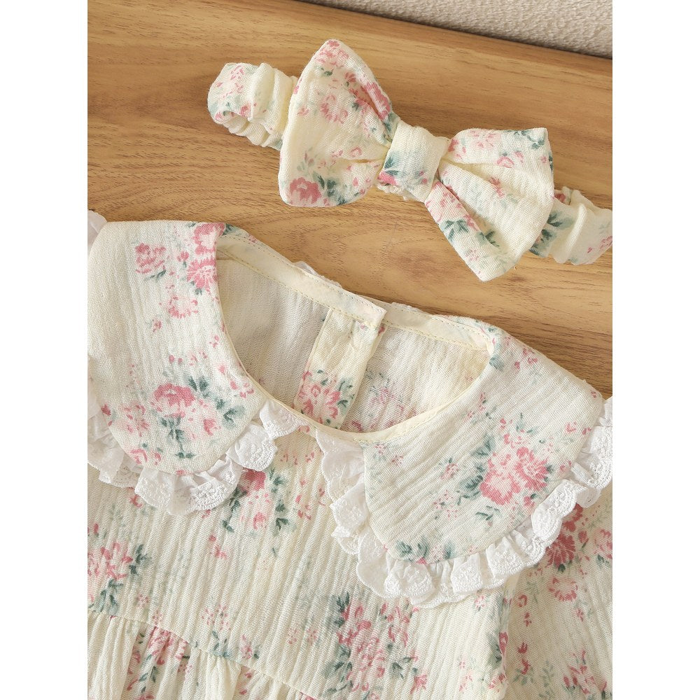 Baby Girls Flowers Pattern Long Sleeves Bodysuit